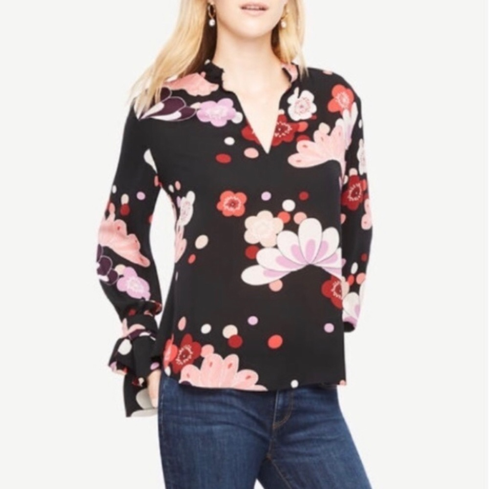 Ann Taylor floral tie sleeve blouse